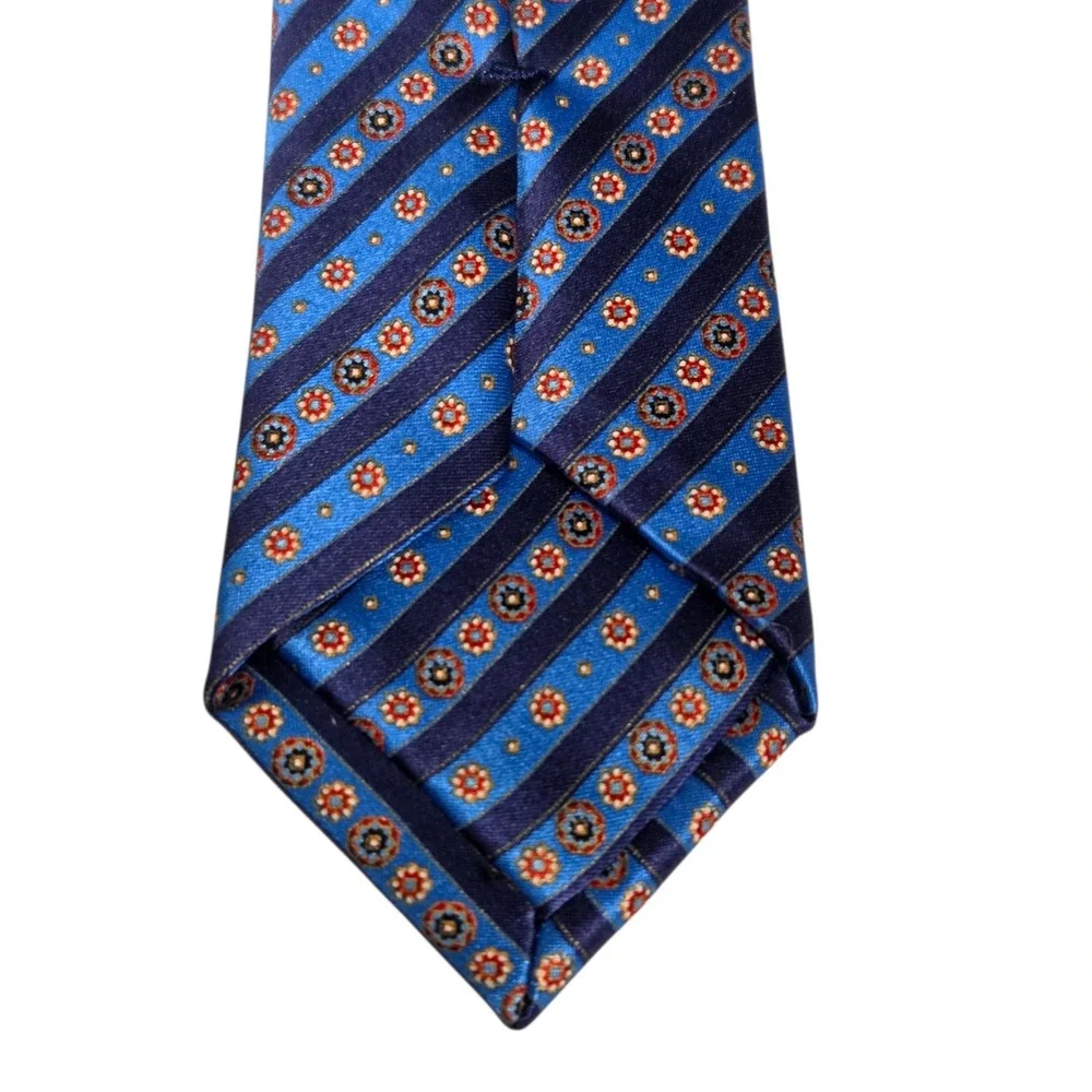 Stefano Ricci Tie Mens Blue Striped‎ Floral Medallion 100% Silk Made in Italy